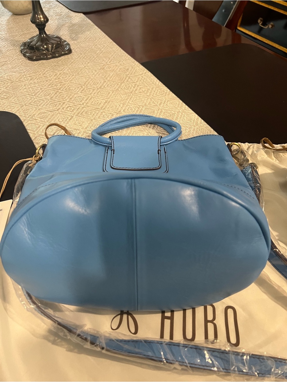 HOBO Sky Blue Leather Bucket Tote with Round Handles - Picture 8 of 8